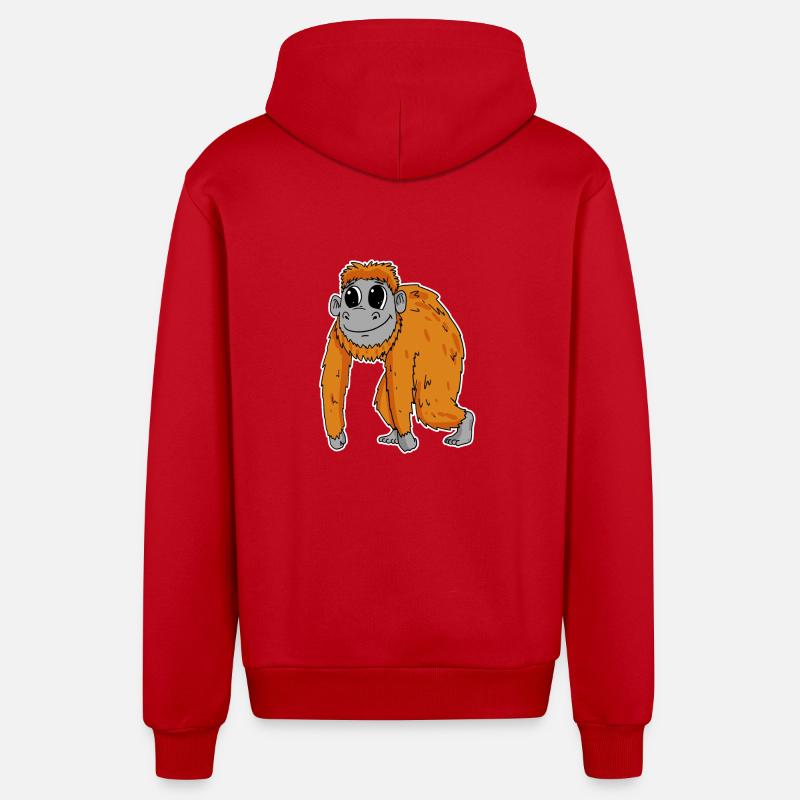 Singe orang-outan - Veste à capuche bio décontractée fabriquée en UE - rouge