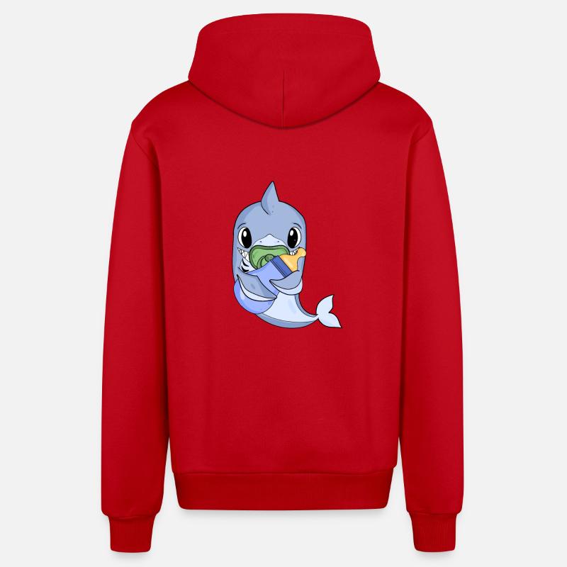 Bébé Garçon Requin - Veste à capuche bio décontractée fabriquée en UE - rouge