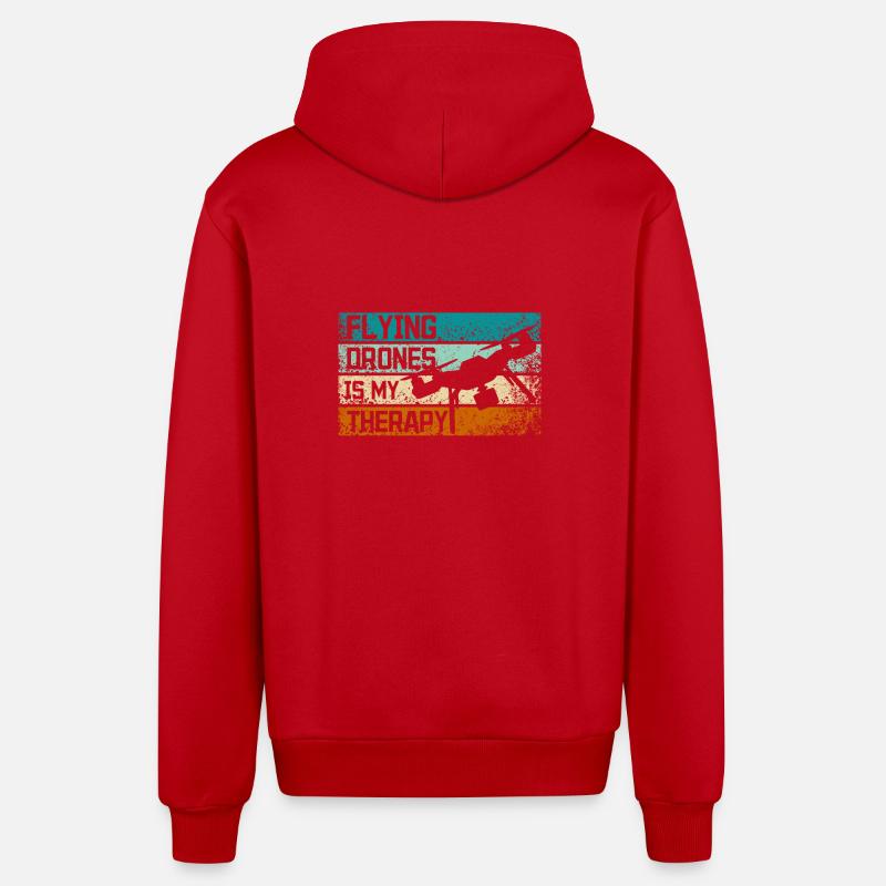 Flying drones is my therapy - Organic Relaxed Hooded Jacket Made in EU - red
