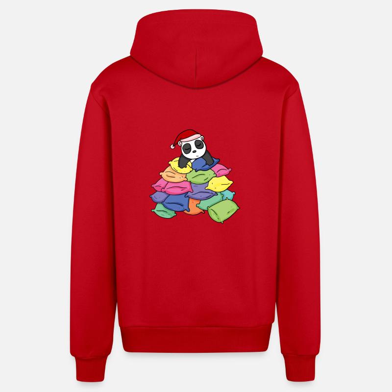 Panda et oreillers - Veste à capuche bio décontractée fabriquée en UE - rouge