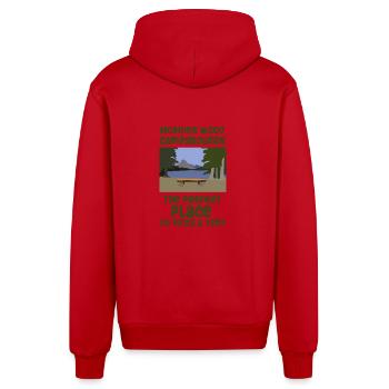 Camping slogan camping - Organic Relaxed Hooded Jacket Made in EU - red - Back
