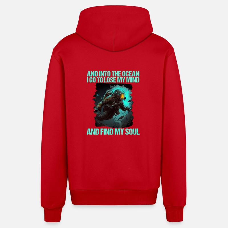 Diving Diver Diver - Organic Relaxed Hooded Jacket Made in EU - red