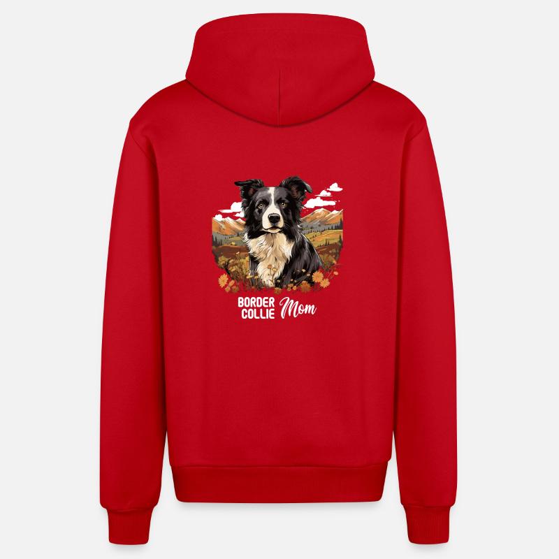 Chien Border Collie - Veste à capuche bio décontractée fabriquée en UE - rouge