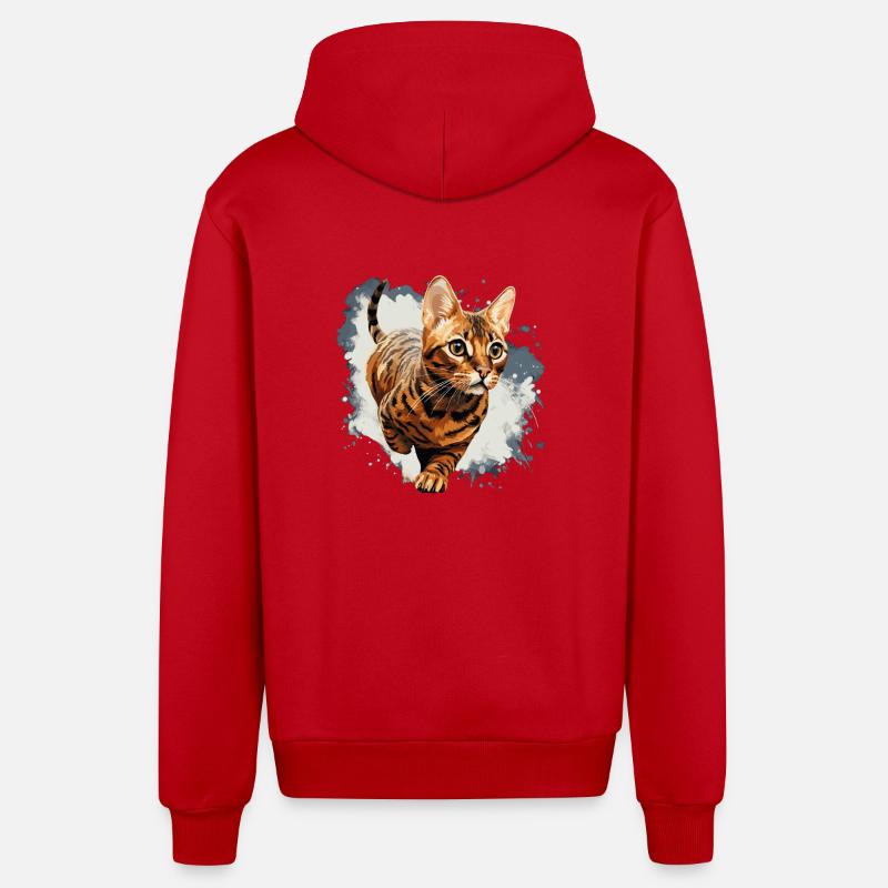 Chat du Bengale - Veste à capuche bio décontractée fabriquée en UE - rouge