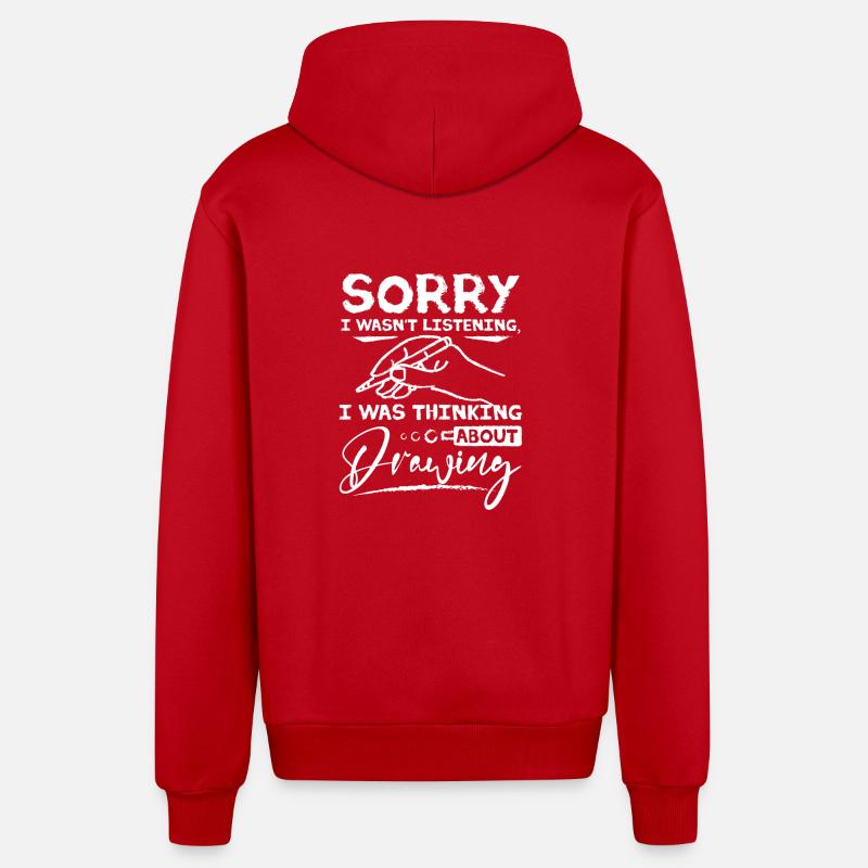Je pensais à dessiner - Veste à capuche bio décontractée fabriquée en UE - rouge