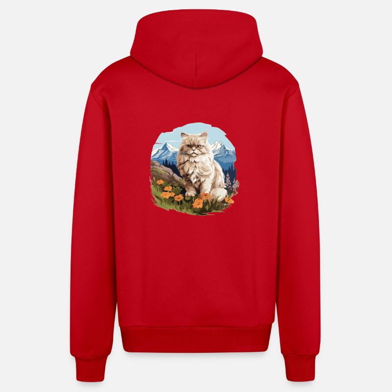 Persian Cat Perser Katze - Organic Relaxed Hooded Jacket Made in EU - red
