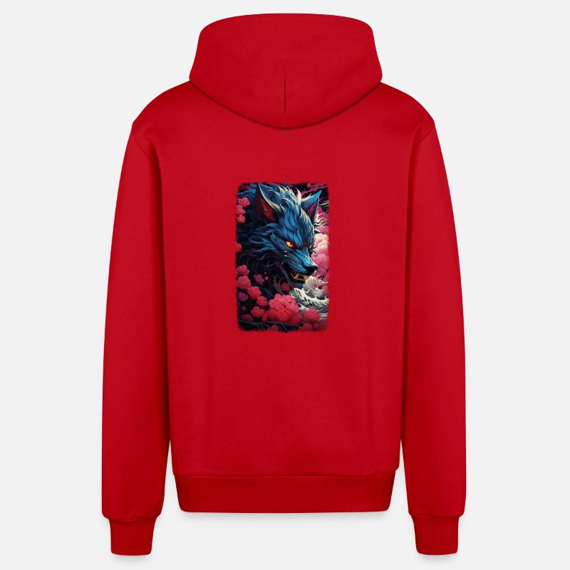 Loup Renard Esthétique Japonais Kitsune - Veste à capuche bio décontractée fabriquée en UE - rouge