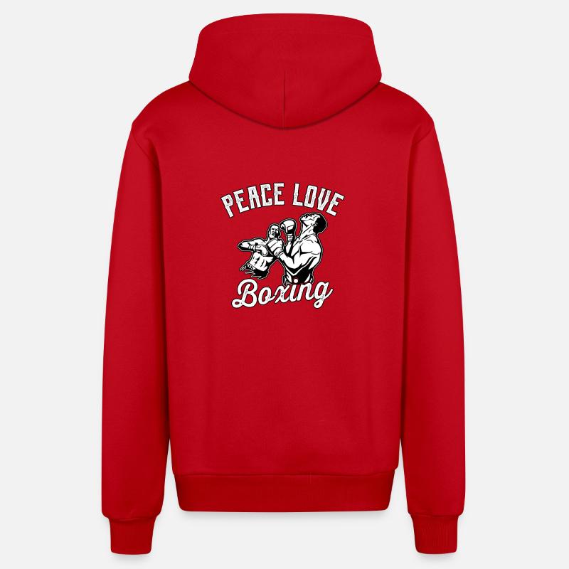 Boxe Peace Love - Veste à capuche bio décontractée fabriquée en UE - rouge