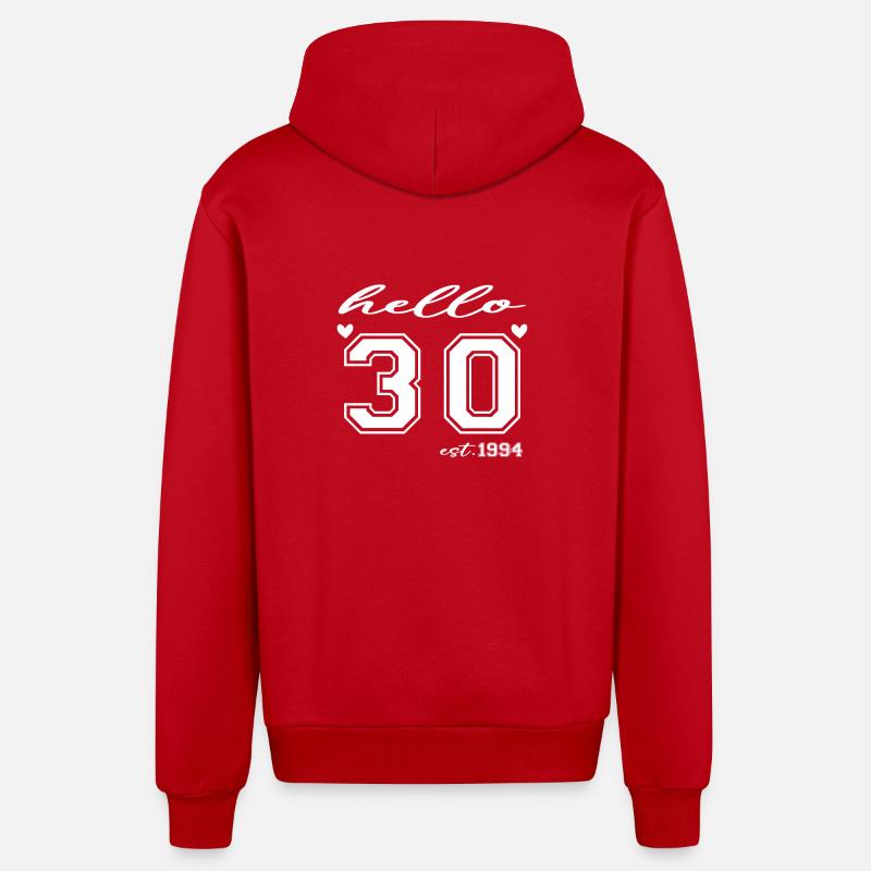 Hello 30 est 1994 - Veste à capuche bio décontractée fabriquée en UE - rouge