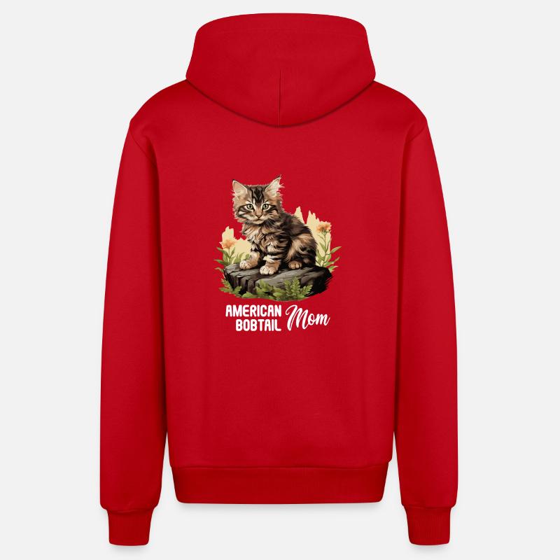 Chat Chats American Bobtail - Veste à capuche bio décontractée fabriquée en UE - rouge