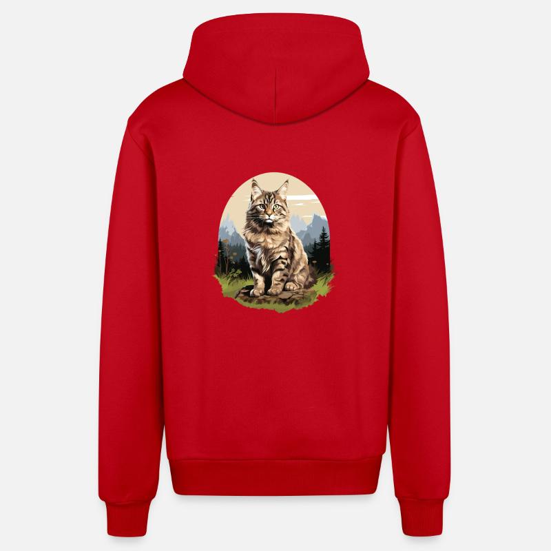 Chat Chats American Bobtail - Veste à capuche bio décontractée fabriquée en UE - rouge