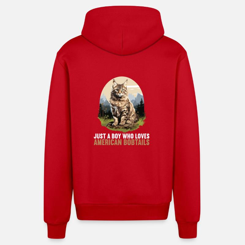 Chat Chats American Bobtail - Veste à capuche bio décontractée fabriquée en UE - rouge