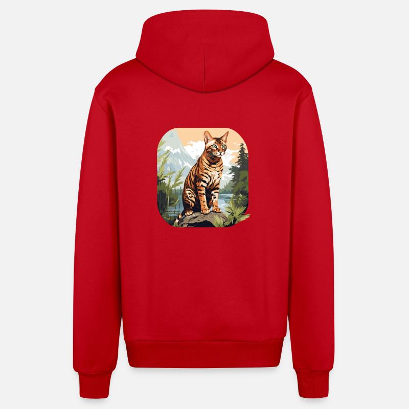 Chat du Bengale Bengalkatze - Veste à capuche bio décontractée fabriquée en UE - rouge