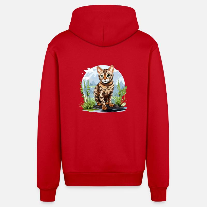 Chat du Bengale Bengalkatze - Veste à capuche bio décontractée fabriquée en UE - rouge