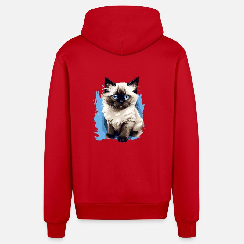 Birman Cat Birma Katze - Organic Relaxed Kapuzenjacke Made in EU - Rot