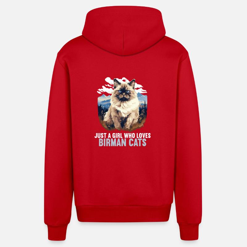 Birman Cat Birma Katze - Organic Relaxed Kapuzenjacke Made in EU - Rot