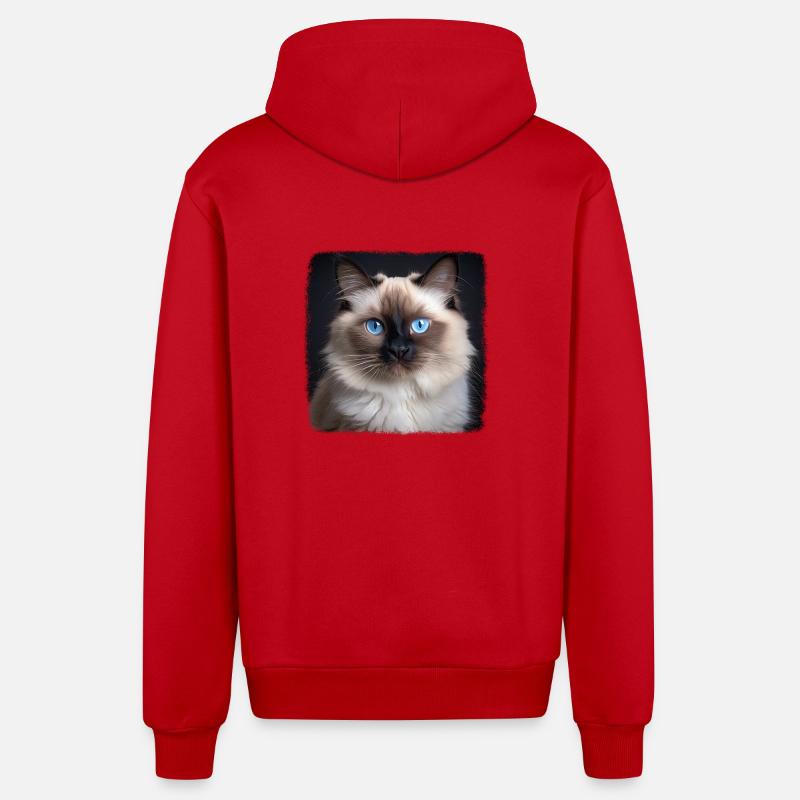 Chat de Birmanie Birma Katze - Veste à capuche bio décontractée fabriquée en UE - rouge