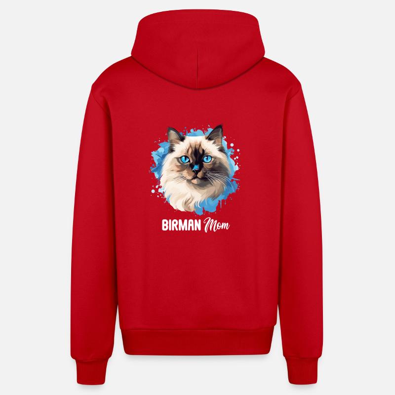 Birman Cat Birma Katze - Organic Relaxed Hooded Jacket Made in EU - red