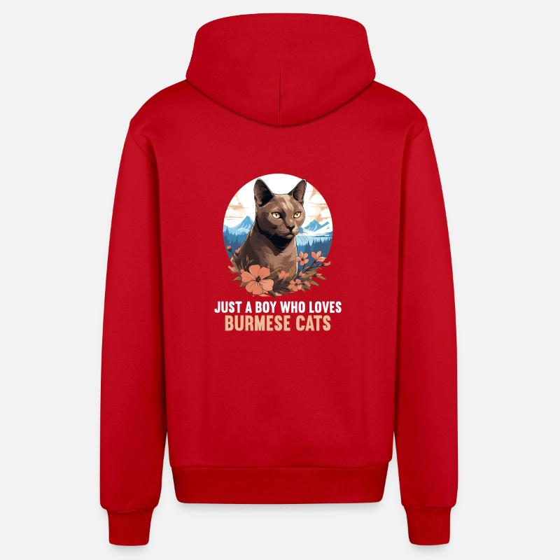 Chat birman Birmanie Katze - Veste à capuche bio décontractée fabriquée en UE - rouge