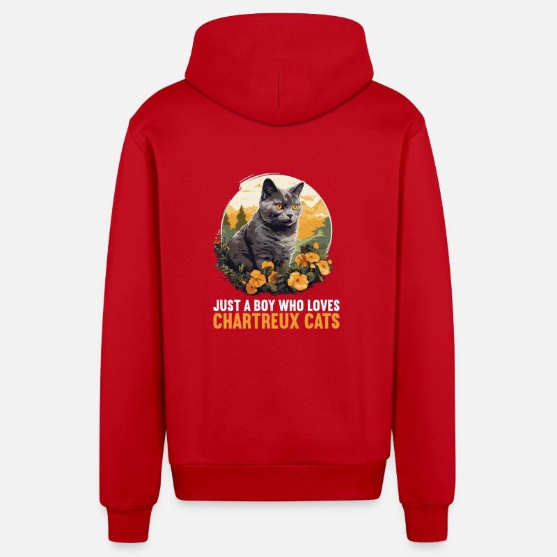 Chat Chartreux Chat Chartreux - Veste à capuche bio décontractée fabriquée en UE - rouge