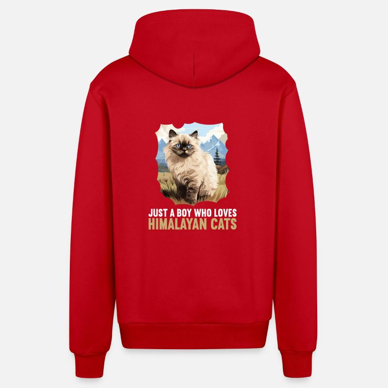 Himalayan Cat Colourpoint Katze - Organic Relaxed Hooded Jacket Made in EU - red