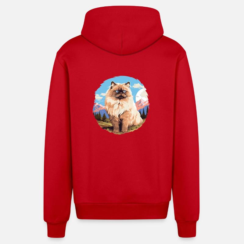 Himalayan Cat Colourpoint Katze - Organic Relaxed Hooded Jacket Made in EU - red