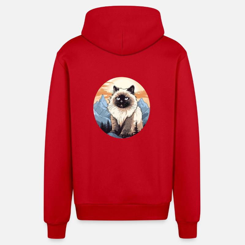 Himalayan Cat Colourpoint Katze - Organic Relaxed Hooded Jacket Made in EU - red