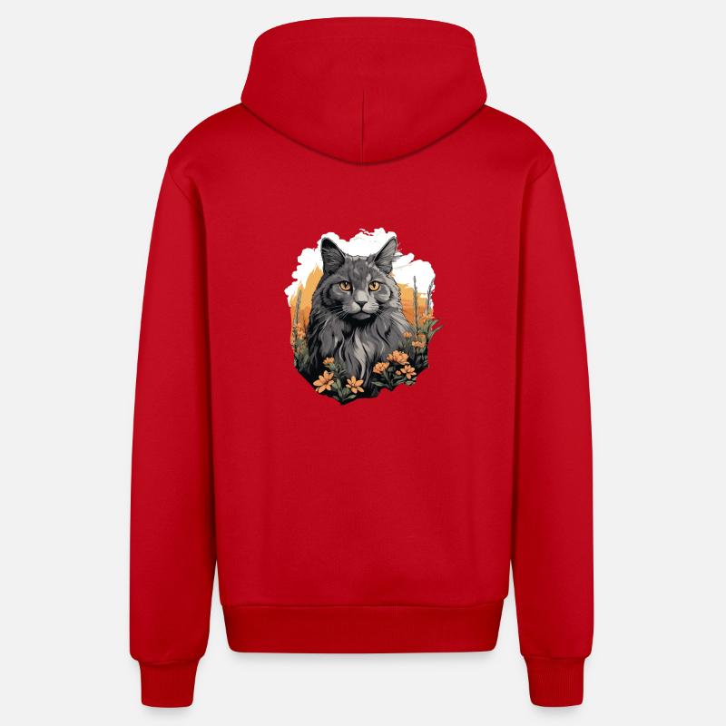 Chaton Nebelung Chat Nebelung - Veste à capuche bio décontractée fabriquée en UE - rouge