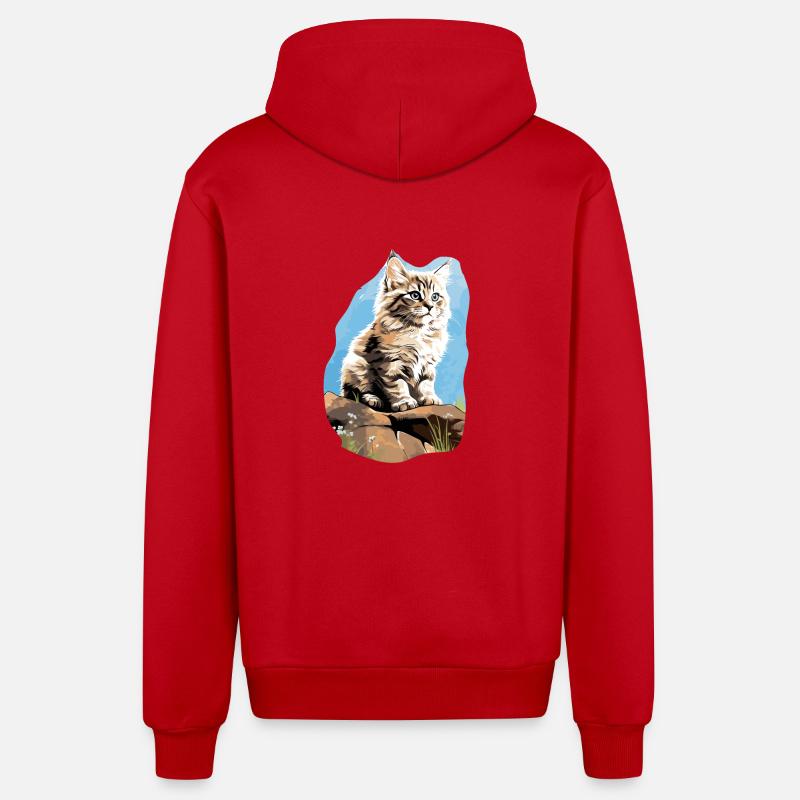 Chat sibérien Sibirische Katze - Veste à capuche bio décontractée fabriquée en UE - rouge