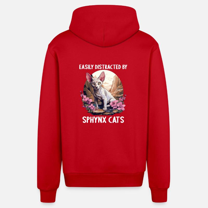 Chaton Sphynx Chat Sphynx - Veste à capuche bio décontractée fabriquée en UE - rouge