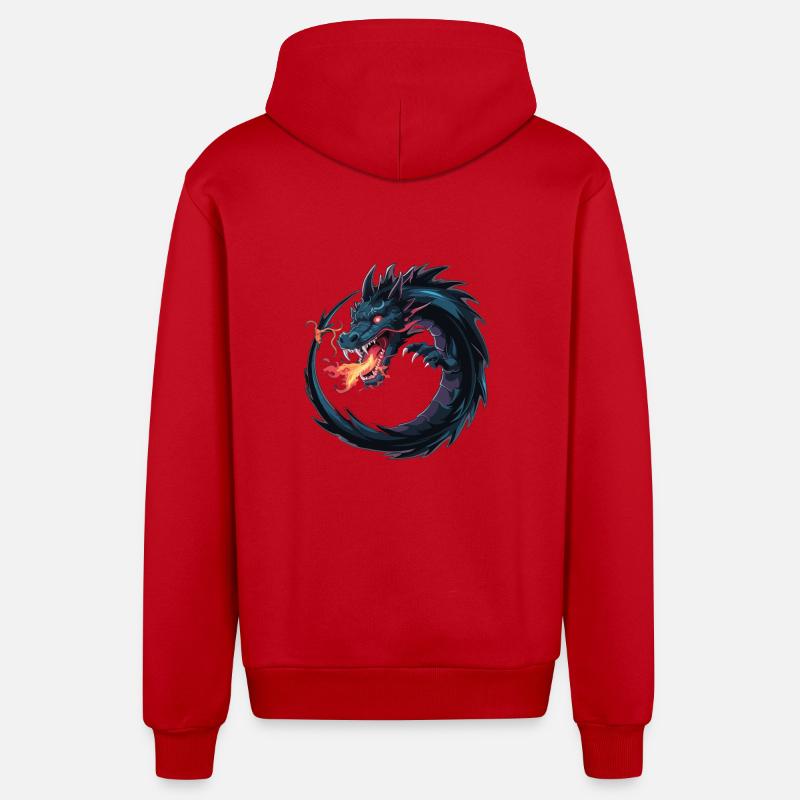 LE FEU DANS LE DRAGON - Veste à capuche bio décontractée fabriquée en UE - rouge