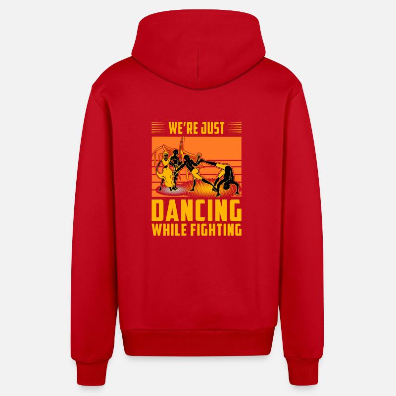 We're just dancing while fighting - Organic Relaxed Hooded Jacket Made in EU - red