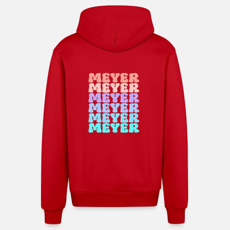 Nom de famille Meyer Retro - Veste à capuche bio décontractée fabriquée en UE - rouge