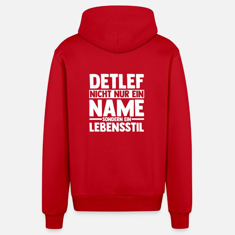First name Detlef - Organic Relaxed Hooded Jacket Made in EU - red