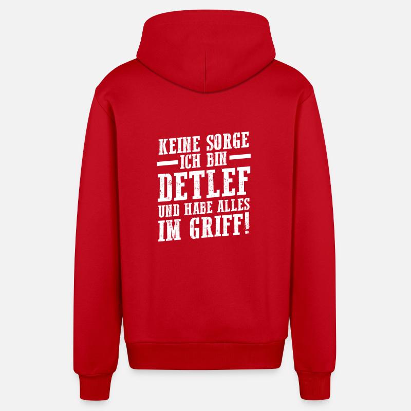 First name Detlef - Organic Relaxed Hooded Jacket Made in EU - red