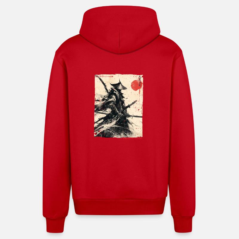 Samurai Fighter - Illustration japonaise Ukiyo-e - Veste à capuche bio décontractée fabriquée en UE - rouge