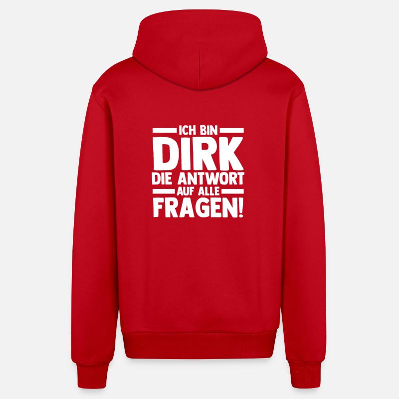 First name Dirk - Organic Relaxed Hooded Jacket Made in EU - red
