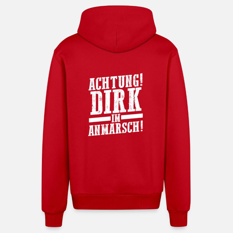 First name Dirk - Organic Relaxed Hooded Jacket Made in EU - red