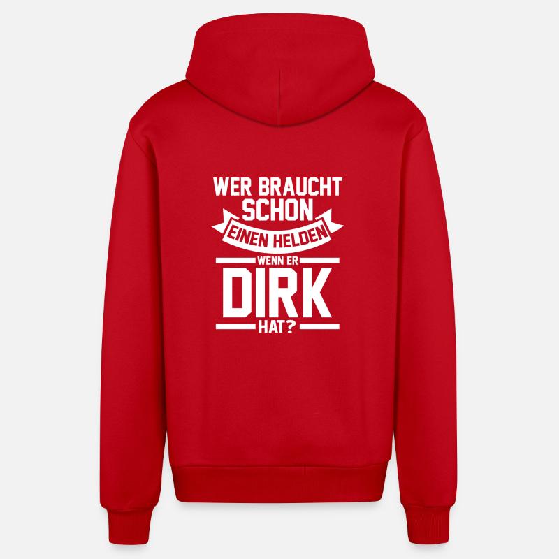 Prénom Dirk - Veste à capuche bio décontractée fabriquée en UE - rouge