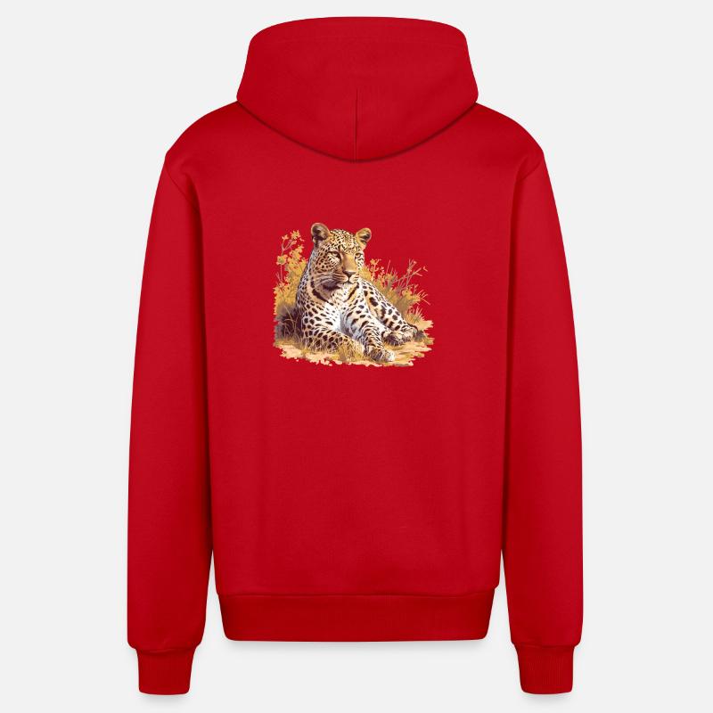 Léopard léopard - Veste à capuche bio décontractée fabriquée en UE - rouge