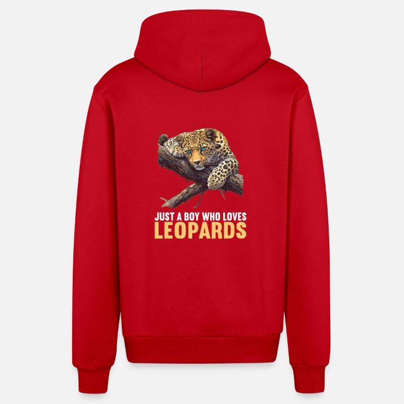 Léopard léopard - Veste à capuche bio décontractée fabriquée en UE - rouge