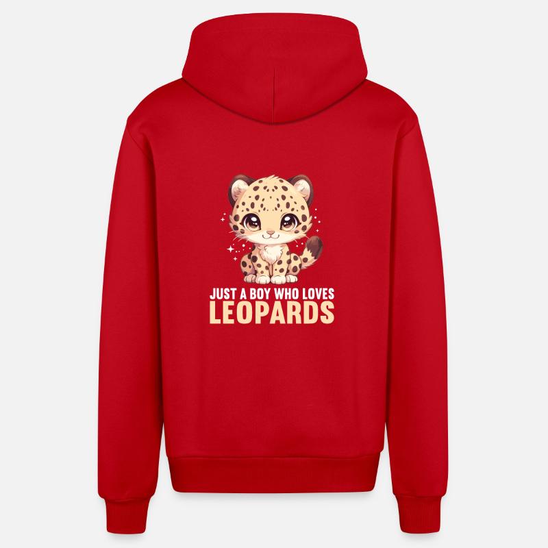 Léopard léopard - Veste à capuche bio décontractée fabriquée en UE - rouge