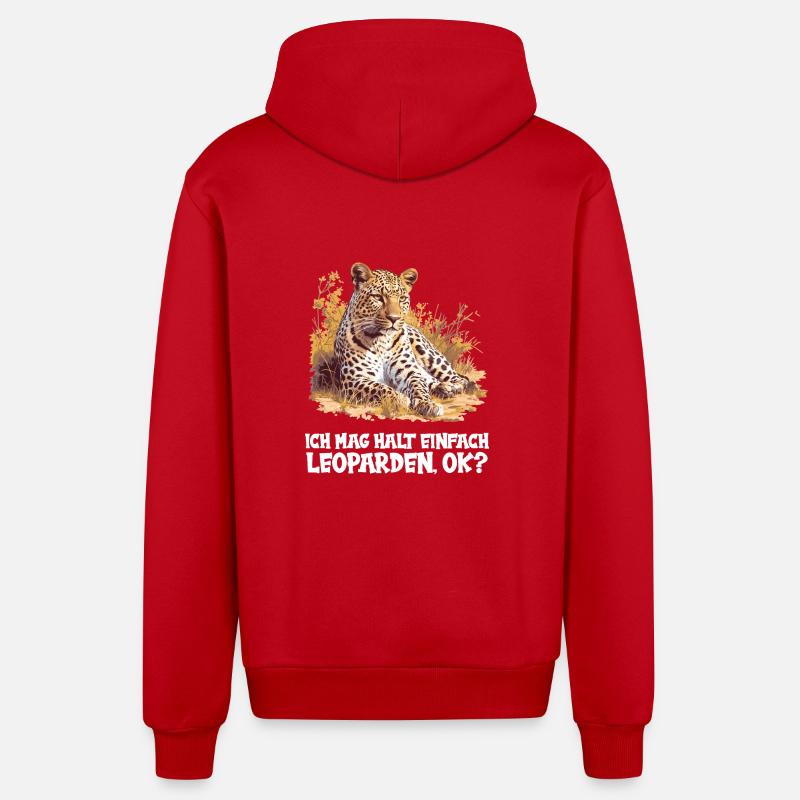 Léopard léopard - Veste à capuche bio décontractée fabriquée en UE - rouge