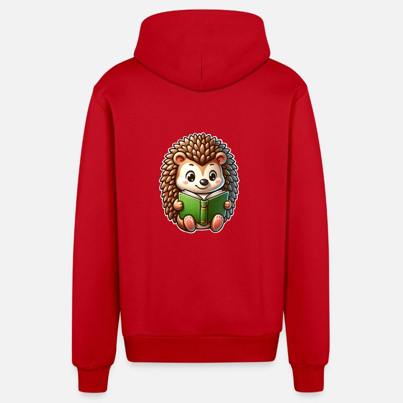 Igel Lesen Buch Bücher - Organic Relaxed Kapuzenjacke Made in EU - Rot