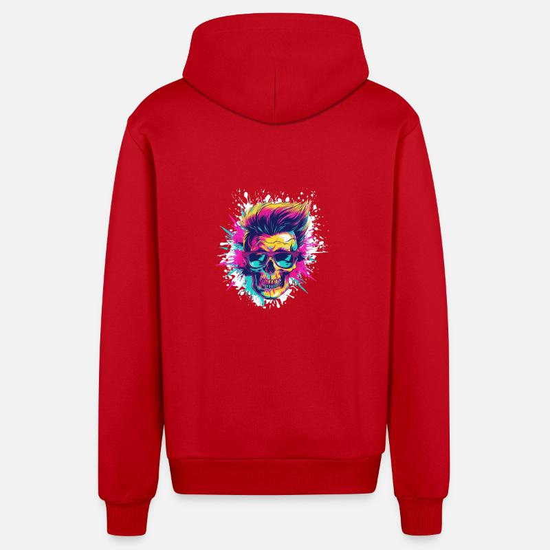 Techno Skull Party - Veste à capuche bio décontractée fabriquée en UE - rouge