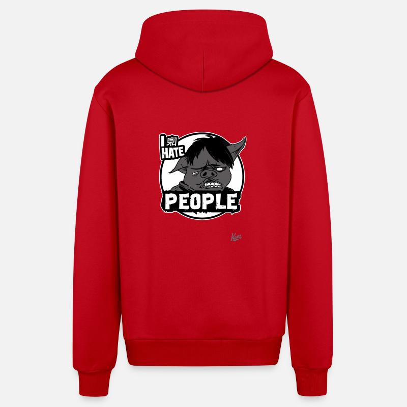I hate people, sarcasm pig - Organic Relaxed Hooded Jacket Made in EU - red