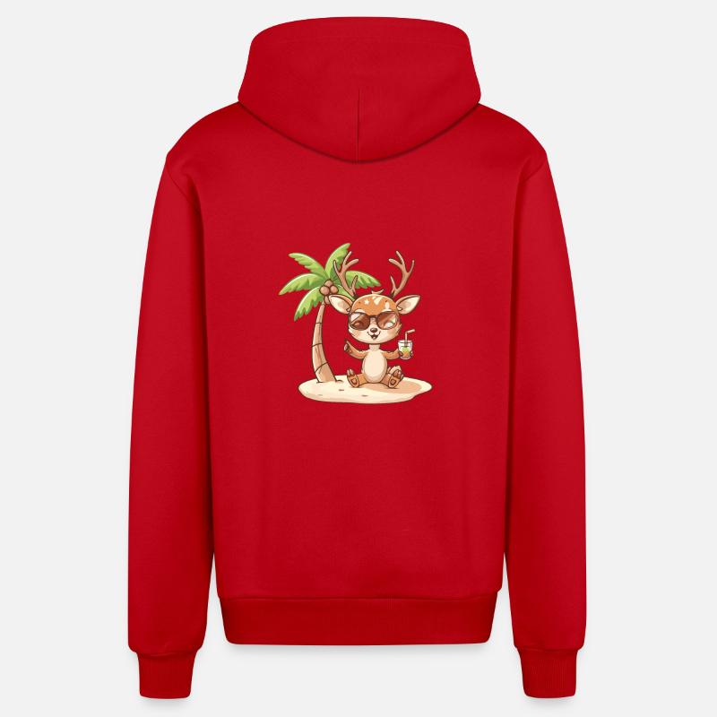 Hirsch Sommer Strand Comic - Organic Relaxed Kapuzenjacke Made in EU - Rot