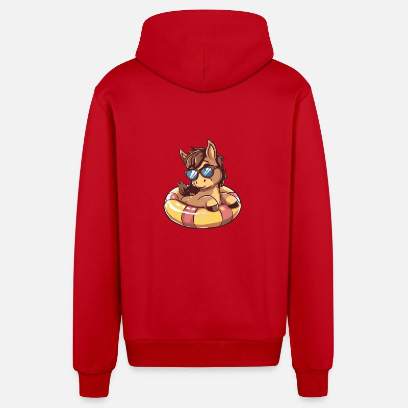 Horse Summer Comic - Organic Relaxed Hooded Jacket Made in EU - red
