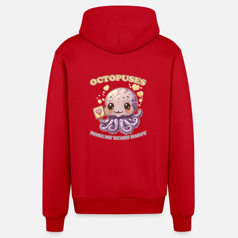 Funny Octopus Cephalopod Squid Gift - Organic Relaxed Hooded Jacket Made in EU - red