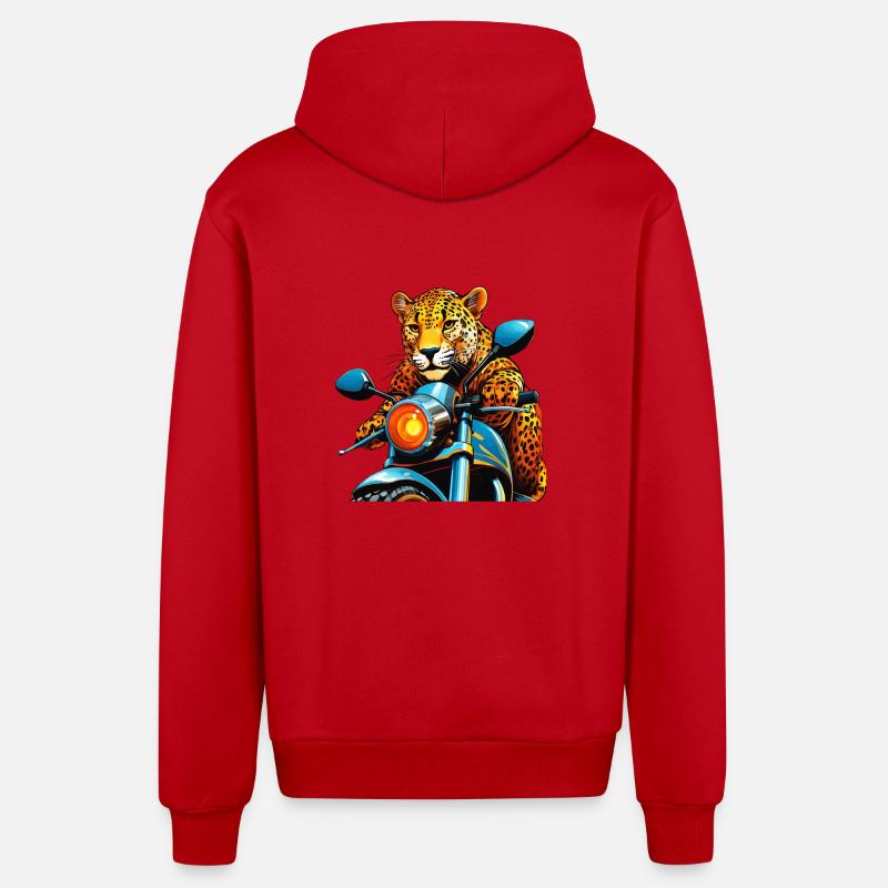 LEOPARD MOTORCYCLE - Organic Relaxed Hooded Jacket Made in EU - red
